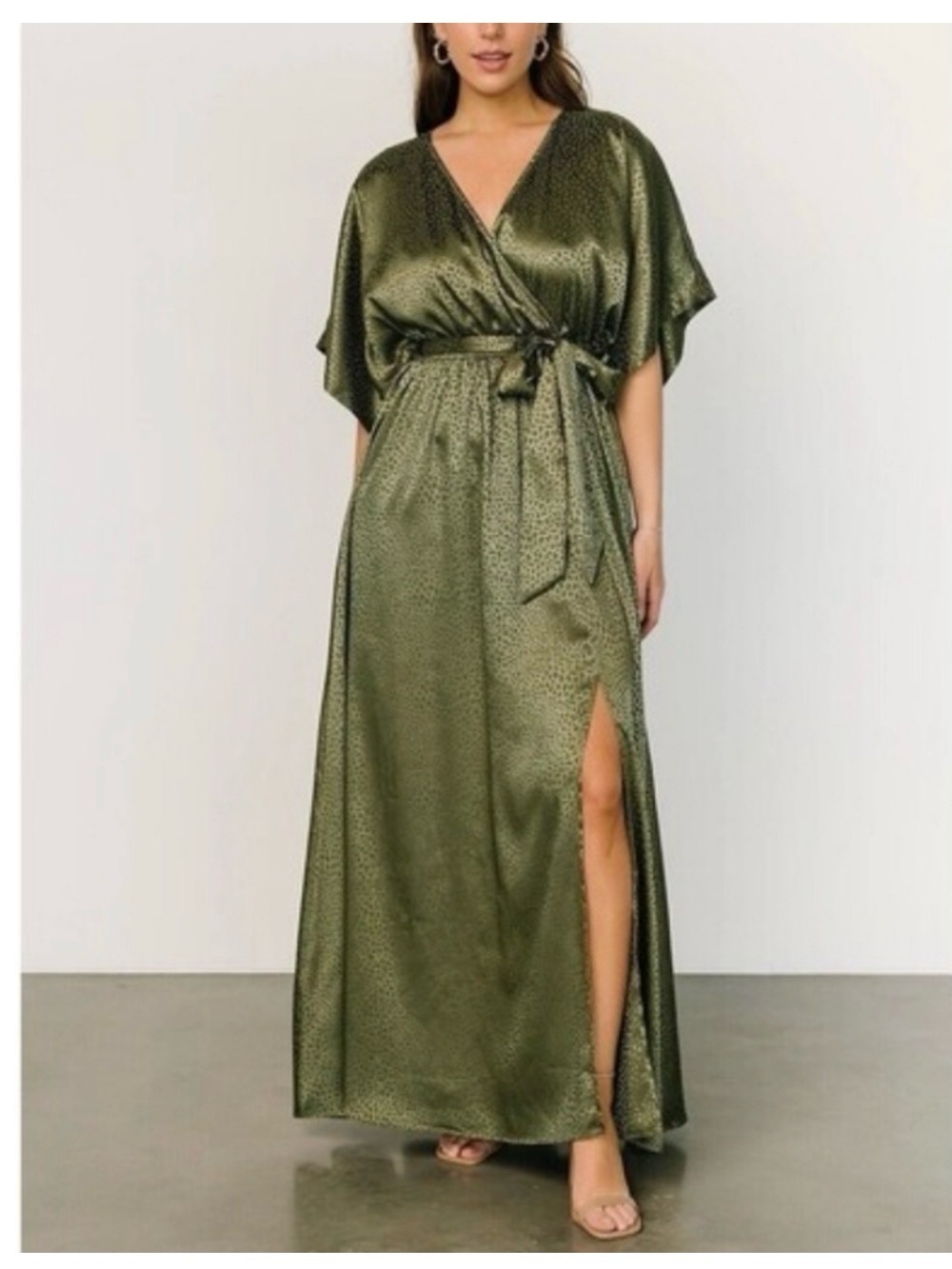 Baltic Born XXXL Satin Savannah print green wrap chest elastic waist maxi dress